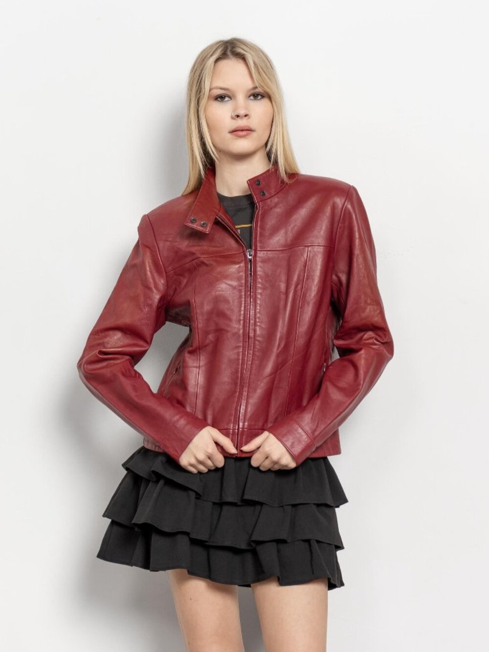 LEATHER MOTO JACKET Red Wine Y2K Vintage Women / Small Medium